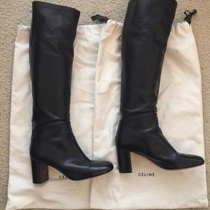 Celine black leather knee high boots size 38.5